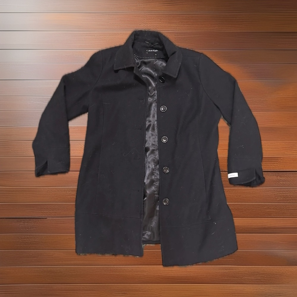 calvin klein black button down trench coat womens size XL